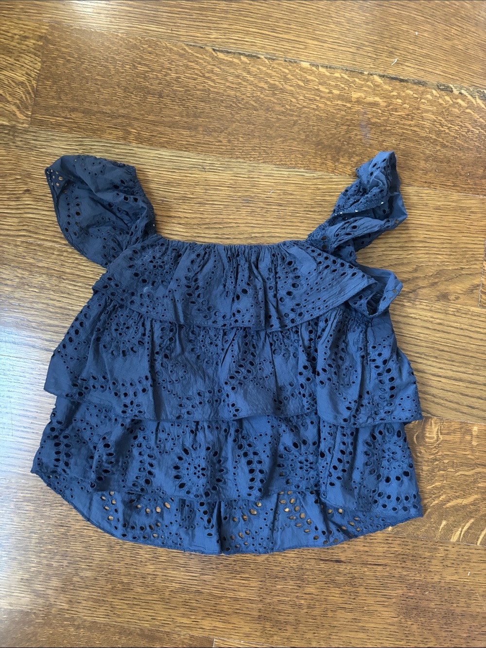 Meet Me There Women's Navy Eyelet Ruffle Tank Top